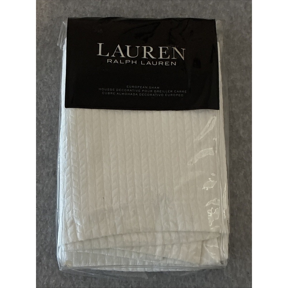 NEW Lauren Ralph Lauren Herringbone Euro Sham 26x26 White Pillow Cover